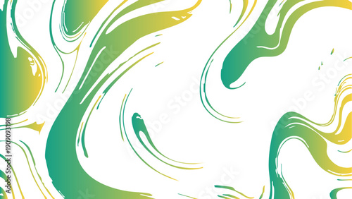 Vector Abstract, flowing design in gradient emerald and golden yellow. Modern abstract, fluid shapes create dynamic, organic patterns with a textured appearance.