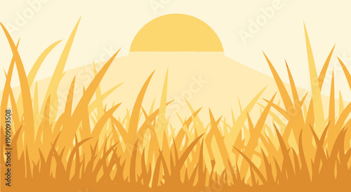 Golden Sunrise Over Grassy Field Horizon