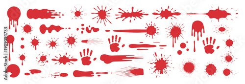 Red Blood Splatter and Drip Collection Halloween Horror Effects Vector Set
