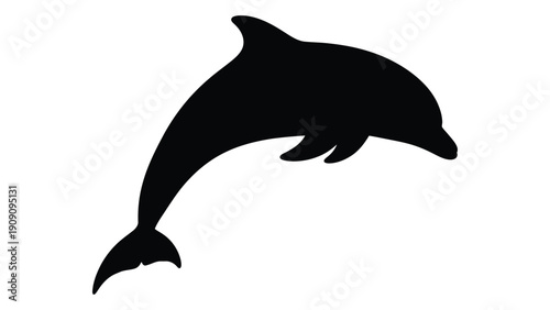 A black silhouette of a dolphin leaping out of the water with its tail visible. isolated on white background, Vector