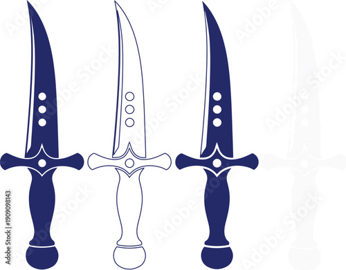 Dagger ornate blade weapon design outline graphic blue dark antique sharp collectible artifact tool