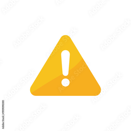 A yellow warning sign with an exclamation mark on a white background