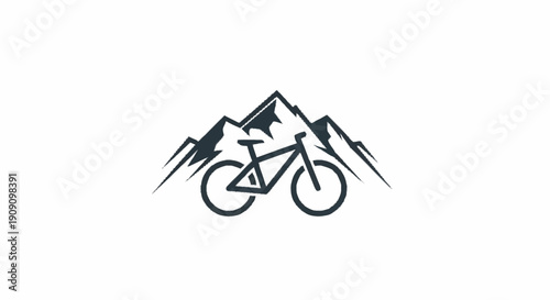 Mountain Bike Logo Design with Peaks Background.