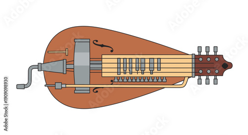 Hurdy Gurdy - Medieval String Instrument with Crank and Keyboard