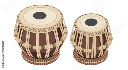 Indian Tabla Drums Pair Isolated White Background Musical Instrument