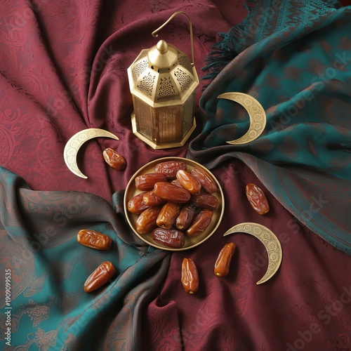 Serene Ramadan Night with Crescent Moon, Glowing Lanterns and Sacred Islamic Atmosphere