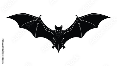 A black silhouette of a bat with outstretched wings against a white background isolated on white background, Vector