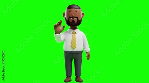 3D Cartoon Male Character with Beard Counting with Fingers on Green Screen for Education Finance and Step by Step Business Concepts