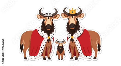 Wildebeest Family Royal Attire Crowns and Regal Robes Majestic Herd Portrait
