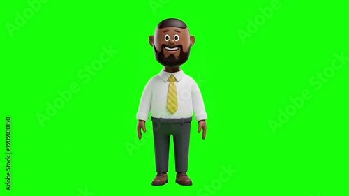 3D Cartoon Male Character with Beard Nodding Head Saying Yes on Green Screen for Agreement Approval and Positive Feedback Concepts