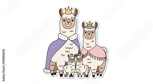 Cute Llama Family wearing crowns and royal cloaks illustration