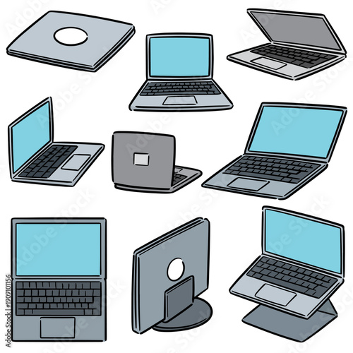 vector set of laptop cartoon