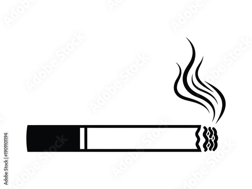 Smoking cigarette with smoke plume, a stark black and white graphic representing addiction, vice, or a break.