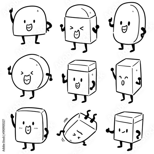 vector set of eraser cartoon