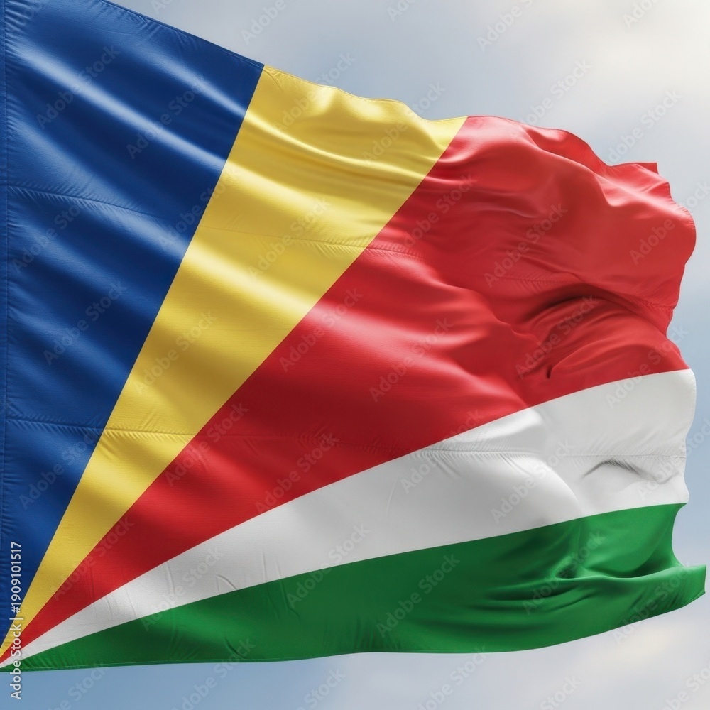 Fototapeta premium Seychelles Flag Waving Against Clear Sky