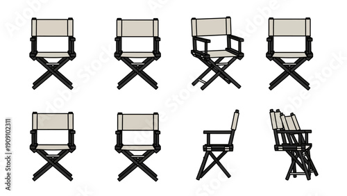 Director's Chair Set: Multiple Angles of Classic Folding Chair for Film and Photography