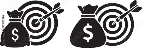 Target goal vector icon with money bags for finance and investment