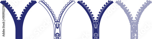 Unzipping experience blue abstract vector illustration element graphic design concept set on transparent background