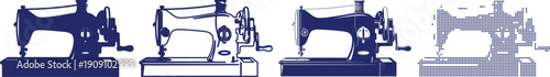 Sewing machine vector icons set featuring silhouette outline detailed and halftone styles for dressmaker design art