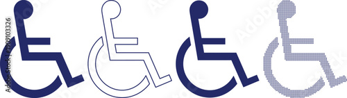 Disabled person wheelchair icon set in silhouette and linear styles representing accessibility and mobility support
