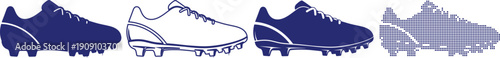 Soccer shoe football boot for sports and athletic activity, silhouette and outline vector graphic