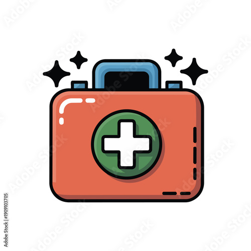First aid kit with a plus sign symbol ideal for medical, health, emergency, safety, first aid, healthcare, and wellness concepts.
