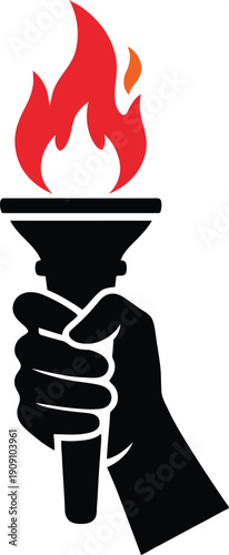 Hand Holding a Flaming Torch with Lightning Bolt Symbol flame fire
Minimalist black and orange torch icon design represents illumination and progress
