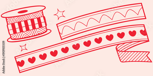 Adorable pastel pink vector border frame illustration with a charming ribbon bow and decorative hearts, ideal for sweet stationery, scrapbook designs, or heartfelt holiday messages