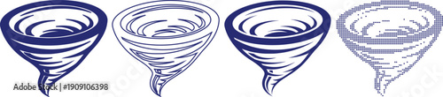 Tornado or hurricane vortex icons in blue color on transparent background weather phenomenon
