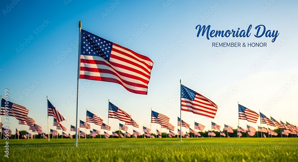 Naklejka premium Memorial day celebration with american flags in a field