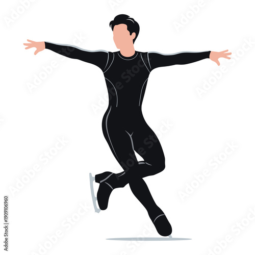 male figure skater dressed in a sleek black bodysuit, ice skating Illustration