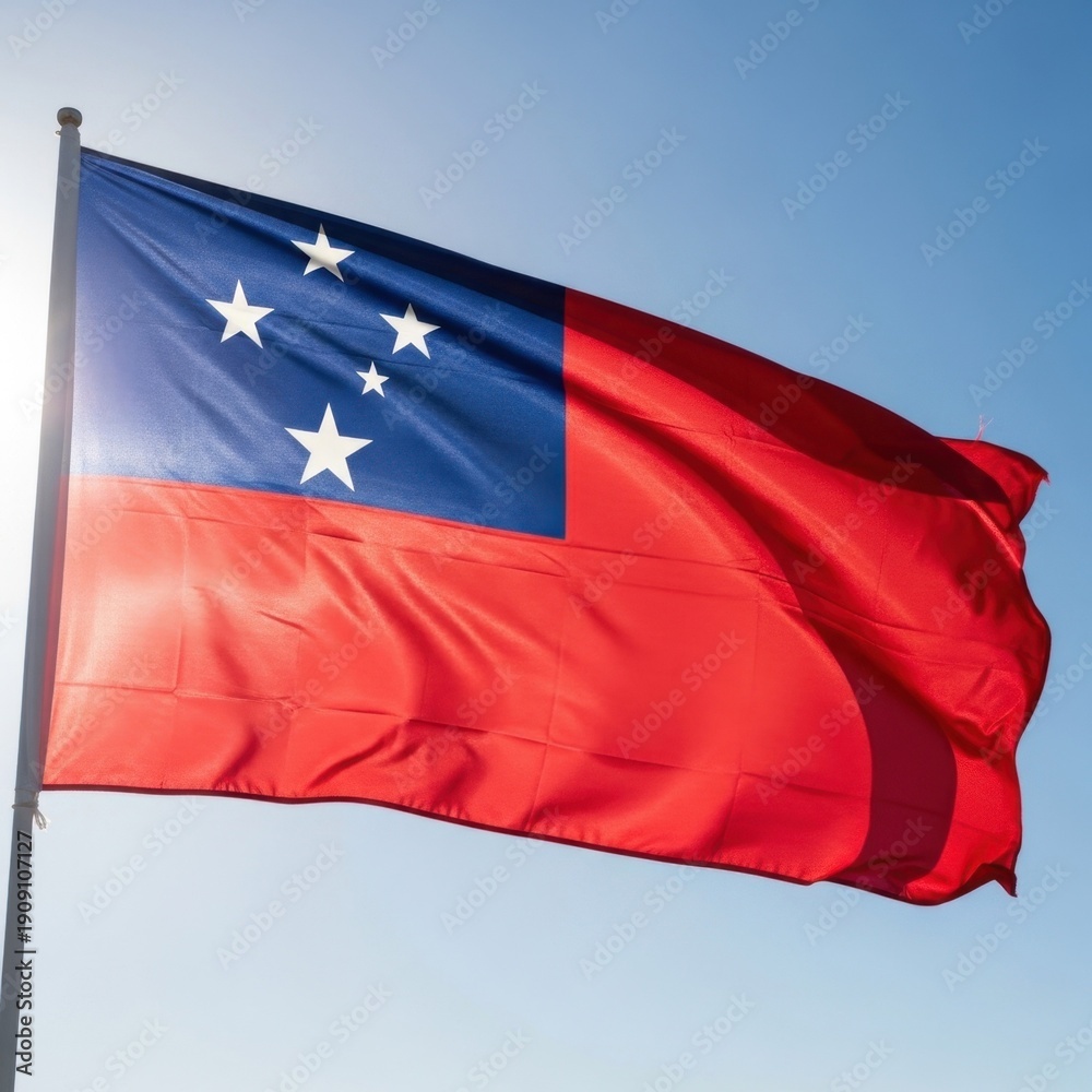Naklejka premium Samoa Flag Waving in Bright Daylight