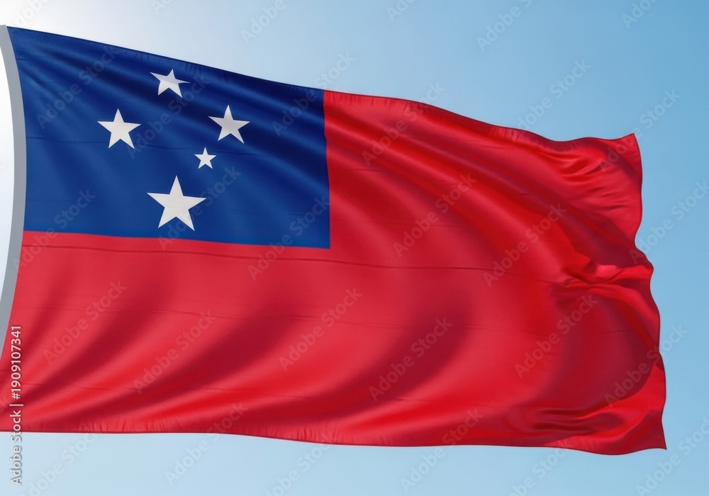 Naklejka premium Samoa Flag Waving in Bright Daylight