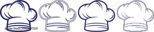 Classic chef hat art design showing different styles from solid fill to outline and a dotted halftone pattern