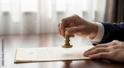 Businessman Signing Document with Wax Seal.