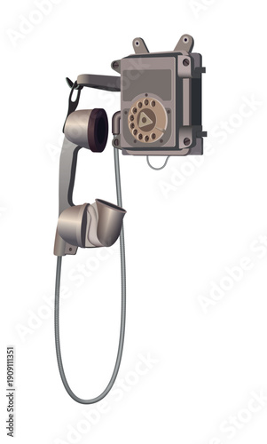 Retro wall-mounted rotary dial telephone. Vector.