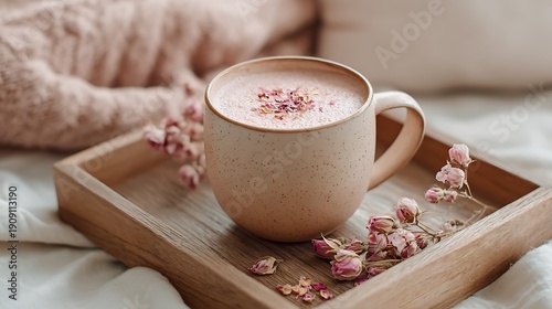 Spring Morning Latte with Sakura Blossoms / 桜の花を添えた春の朝のラテ