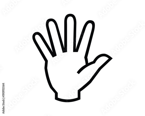 Simple Black Outline of a Hand with Fingers Spread Apart in a Greeting or Stop Gesture