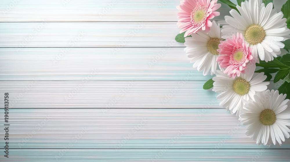 custom made wallpaper toronto digitalPink daisy flower on wood background copy space