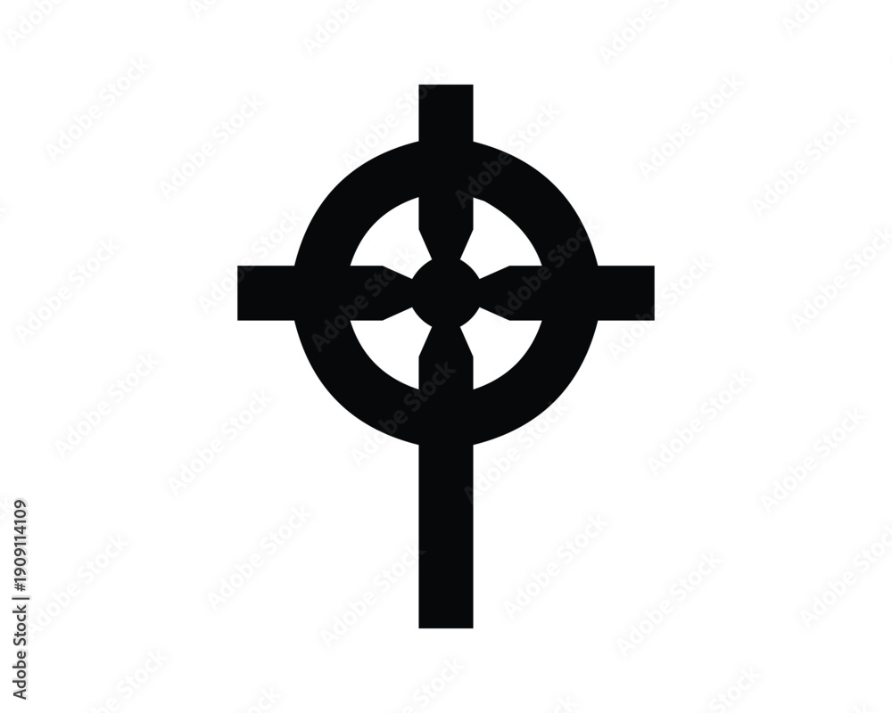 Obraz premium Black Celtic Cross Symbol with Floral Knotwork Design Elements