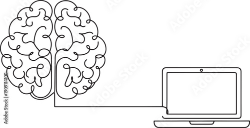 Brain connected to laptop computer symbolizing artificial intelligence