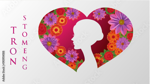 Empowered woman symbol with floral heart and strong message