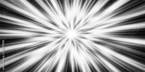 Digital abstract black and white background with a motion blur fractal pattern and a light energy burst illustration for a modern technology wallpaper design