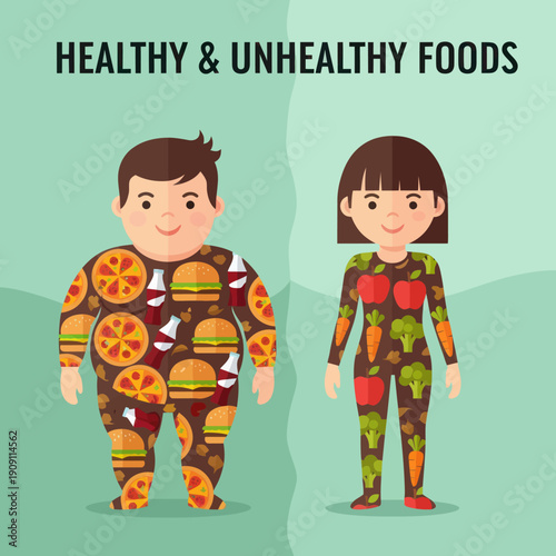 Children Wearing Food Printed Jumpsuits Illustration.