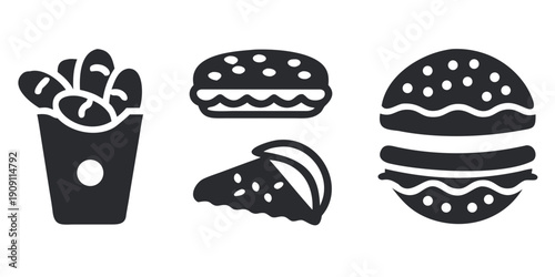 Fast Food Junk Food Silhouette Icon Collection Set