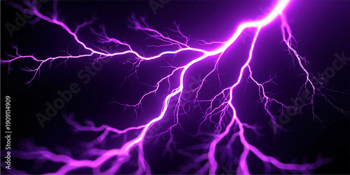 A powerful blue electric bolt strikes through the dark night sky during a dangerous nature storm, creating a bright flash of light and raw energy amidst the rain of a thunderbolt strike