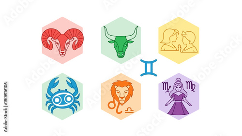 Zodiac Signs Collection: Aries, Taurus, Gemini, Cancer, Leo, Virgo Icons