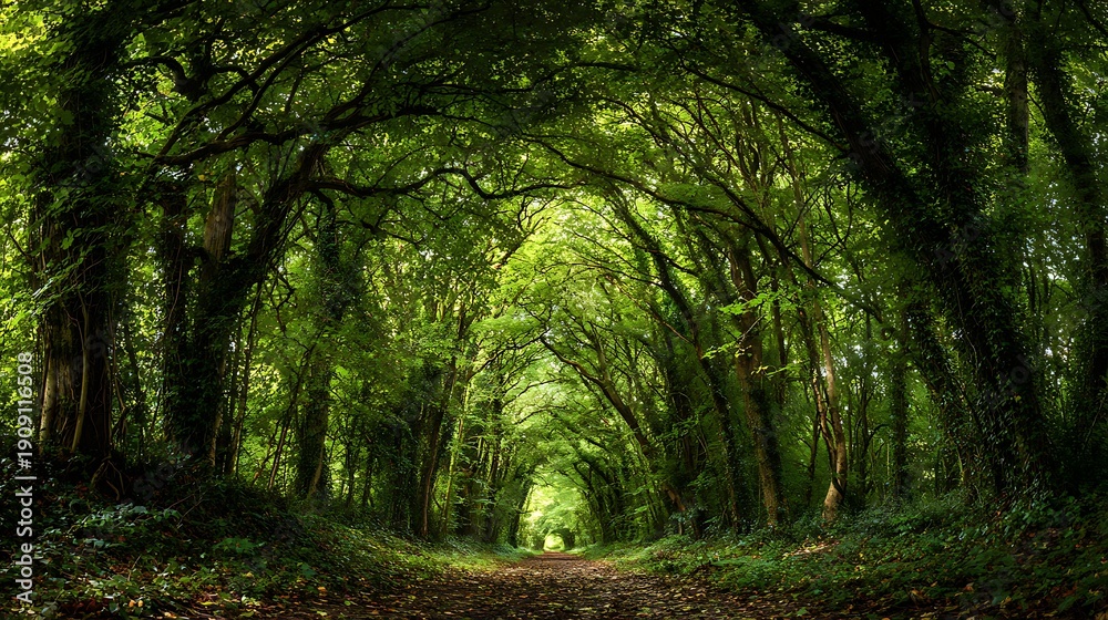 Obraz premium Enchanting Green Tree Archway / 魅惑的な緑の樹木のアーチ