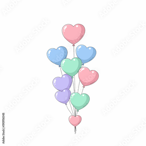 Pastel heart balloons floating happily isolated on a clean white background, sweet vector illustration