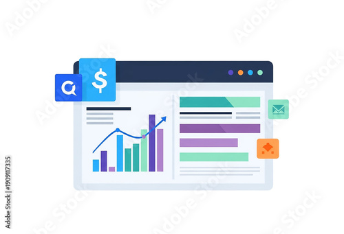 Web browser interface displaying financial analytics and business data.
